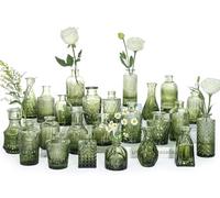SUPMIND 24pcs Glass Bud Vase Set, Small Green Flower Vases for Centerpieces in Bulk, Mini Vintage Vase for Wedding, Home,Table Decoration