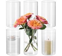 SUPMIND 6 Pack Glass Cylinder Vase for Table Centerpieces, 6 Inch Clear Glass Flower Vases Bulk Glass Hurricane Candle Holder Small Floral Vases for Table, Floating Candle Vases for Wedding Home Décor