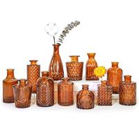 SUPMIND Bud Vase Set of 12, Dark Amber Bud Vases in Bulk, Small Flower Vases for Centerpieces, Mini Vintage Vase for Rustic Wedding, Home,Table Decoration