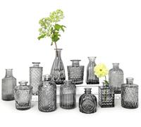 SUPMIND Bud Vases Set, 12 Pieces Black Bud Vases Bulk Small Flower Vases for Centerpieces, Mini Vintage Vase for Rustic Wedding Home Table Decoration