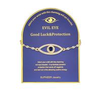 SUPNEER 18K Gold Evil Eye Bracelets for Women 5A Cubic Zirconia Eye Adjustable Link Bracelets Protection Jewelry Gift with Card for Mother's Day Christmas, 6.5+2inch, Cubic Zirconia