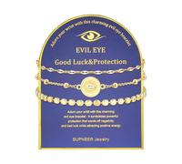SUPNEER 18K Gold Evil Eye Bracelets for Women 5A Cubic Zirconia Eye Adjustable Link Bracelets Protection Jewelry Gift with Card for Mother's Day Christmas, 6.5+2inch, Cubic Zirconia