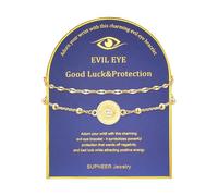 SUPNEER 18K Gold Evil Eye Bracelets for Women 5A Cubic Zirconia Eye Adjustable Link Bracelets Protection Jewelry Gift with Card for Mother's Day Christmas, 6.5+2inch, Cubic Zirconia