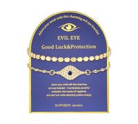 SUPNEER 18K Gold Evil Eye Bracelets for Women 5A Cubic Zirconia Eye Adjustable Link Bracelets Protection Jewelry Gift with Card for Mother's Day Christmas, 6.5+2inch, Cubic Zirconia