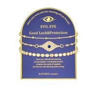 SUPNEER 18K Gold Evil Eye Bracelets for Women 5A Cubic Zirconia Eye Adjustable Link Bracelets Protection Jewelry Gift with Card for Mother's Day Christmas, 6.5+2inch, Cubic Zirconia