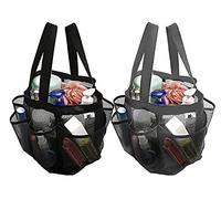 SUPNFOX 2 Pack Quick Dry Mesh Shower Bag, Portable 8 Pockets Bath Organiser Shower Caddy Tote with 2 Handles Hanging for Beach Camping Gym Dorm Bathroom and Travel - Gray&Black