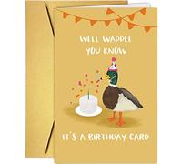 Supoeguk Cute Duck Birthday Card for Duck Lover, Funny Duck Pun Birthday Card for Him Her, Well Waddle You Know It's A Birthday Card
