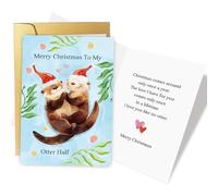 Supoeguk Romantic Christmas Card for Wife Husband, Cute Otter Xmas Cards Gifts for Him Her, Merry Christmas to My Other Half