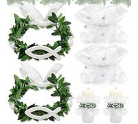 SUpoetry 2 Pieces Dripless Candle for Christening, Crown Candle with Leaves Baptism Candles, Cover for Communion Candles, Dripless Protector for V-elas, for Communion V-elas, Christening and Wedding