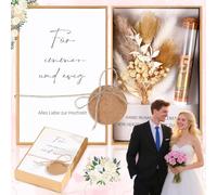 SUpoetry Money Gift Wedding Gift for Bride and Groom Wedding Anniversary Set with Dried Flower Tubes, Wooden Box, Greeting Card, Raffia, Kraft Paper Label