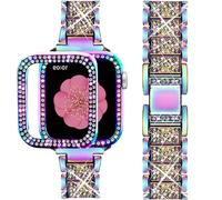 SUPOIX Compatible with Apple Watch Band 38mm + Case, Women Jewelry Bling Diamond Metal Watch Straps for Women & 2 Pack Protective Cover Cases for iWatch Series 3/2/1(Colorful)