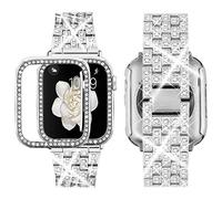 SUPOIX Compatible with Apple Watch Band 38mm + Case, Women Jewelry Bling Diamond Rhinestone Replacement Metal Strap &Soft TPU Protector Case for iWatch Series 3/2/1（Silver