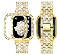 SUPOIX Compatible with Apple Watch Band 41mm + Case, Women Jewelry Bling Diamond Replacement Metal Strap & Soft TPU Bumper Protective Case for iWatch Series 7/8/9(Gold)
