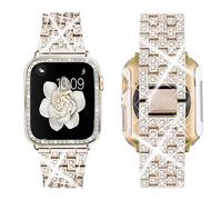 SUPOIX Compatible with Apple Watch Band 41mm + Case, Women Jewelry Bling Diamond Replacement Metal Strap & Soft TPU Bumper Protective Case for iWatch Series 7/8/9(Champagne)