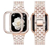 SUPOIX Compatible with Apple Watch Band 41mm + Case, Women Jewelry Bling Diamond Rhinestone Replacement Metal Strap &Soft TPU Protector Case for iWatch Series 7/8/9(Rose Gold)