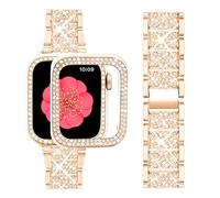SUPOIX Compatible with Apple Watch Band 44mm + Case, Women Jewelry Bling Diamond Metal Bands & 2 Pack Protective Cover Cases for iWatch Series 6/5/4(Rose Gold/44mm)