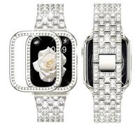 SUPOIX Compatible with Apple Watch Band 44mm + Case, Women Jewelry Bling Diamond Rhinestone Replacement Metal Strap &Soft TPU Protector Case for iWatch Series 6/5/4/SE(Starlight)