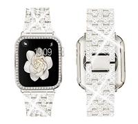 SUPOIX Compatible with Apple Watch Band 44mm + Case, Women Jewelry Bling Diamond Rhinestone Replacement Metal Strap &Soft TPU Protector Case for iWatch Series 6/5/4/SE(Starlight)