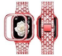 SUPOIX Compatible with Apple Watch Band 44mm + Case, Women Jewelry Bling Diamond Rhinestone Replacement Metal Strap &Soft TPU Protector Case for iWatch Series 6/5/4/SE(Red)