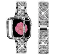 SUPOIX Compatible with Apple Watch Band 45mm + Case, Women Jewelry Bling Diamond Metal Bands & 2 Pack Protective Cover Cases for iWatch Series 9/8/7(Black)