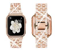 SUPOIX Compatible with Apple Watch Band 45mm + Case, Women Jewelry Bling Diamond Rhinestone Replacement Metal Strap &Soft TPU Protector Case for iWatch Series 7/8/9(Rose Gold)