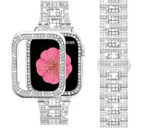 SUPOIX Compatible with Apple Watch Band 45mm + Case, Women Metal Bands with Bling Accents & 2 Pack Protective Cover Cases for iWatch Series 9/8/7(Silver,45mm)