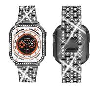 SUPOIX Compatible with Apple Watch Band 49mm + Case, Women Jewelry Bling Diamond Replacement Metal Strap & Soft TPU Bumper Protective Case for iWatch Ultra (Black)