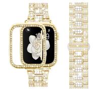 SUPOIX Compatible with Apple Watch Band S11 S10 46mm + Case, Luxury Shiny Diamond Replacement Strap for Women & Soft TPU Case for iWatch Series 11/10(46mm,Gold)