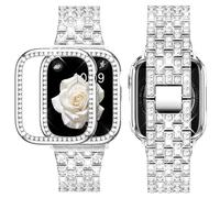 Supoix Compatible with Apple Watch Strap 38 mm, 40 mm, 41 mm, 42 mm, 44 mm, 45 mm, 49 mm + Protective Case for Women with Rhinestones and Metal Replacement Band and 2 Protective Cases, silver, 49mm