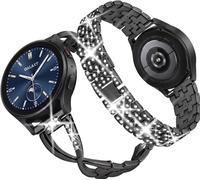 SUPOIX Compatible with Samsung Galaxy Watch 8/7/6/5/4, 40mm 44mm, Watch 3 41mm, Watch 42mm/Active 2 Bands, 2 Pack, 20mm Women Jewelry, Bling Metal Replacement Strap for Galaxy Watch, black, Galaxy