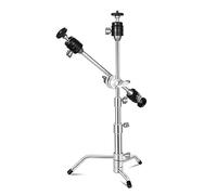 Supon 20.8‘’/53cm Mini Pocket C Stand All-Metal Adjustable Century Stand Tripod Stand with 13‘’ Boom Arm Grip Head, 3 Ball Head and Sliding Leg for Livestreaming Video, Still Life Photography - Silver