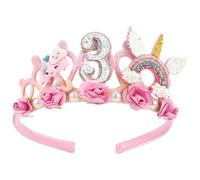 SuPoo 3rd Birthday Headband Flower Unicorn Birthday Crown for Girls Princess Tiara 3rd Birthday Decorations for Girl Hair Band Cute 3 Year Old Birthday Party Decorations Accessory