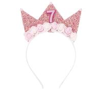 SuPoo 7th Birthday Decorations for Girl 7th Birthday Girl Headband Birthday Crown for Girls Glitter Hair Band for Party 7 Year Old Happy Birthday Decorations Flower Princess Tiara Hair Accessory