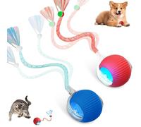Supore Interactive Cat Toy Ball, Electric Intelligent Cat Toy, Self-Employment Cat Ball, Automatic Rolling Play Ball for Cats with Dragonfly Tail (Red + Blue)
