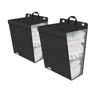 Supowin Hanging Laundry Hamper Bags, 2 Pack Collapsible Laundry Baskets, Large Opening Portable Clothes Basket with Handle, Mesh Heavy Duty Hanging Laundry Bag Over the Door and Walls, Black