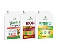 Supplement Tree Iron 14mg + Vitamin B Complex + Vitamin D3 1000iu - 365 Tablets Each - 1 Year Supply - UK Made GMP Quality - Vegetarian Friendly Daily Supplements