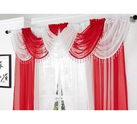 Supplied by Maple Textiles Red Voile Curtain Swag with Crystal Beaded Trim, 22" x 18"