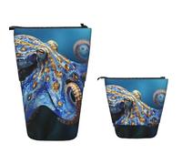 Supplies Box Blue Ringed Sea Animal Standing Pencil Case Suitable Pen Pouch Bag Lightweight Stationery Bag for Boys, School, Student