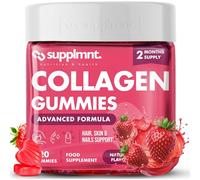 Supplmnt Marine Collagen Gummies, 2 Months Supply Hydrolysed Collagen Peptides w/Biotin, Hyaluronic Acid & Vitamin C, Collagen Supplements for Women & Men, Collagen for Skin, Hair & Nails (Strawberry)