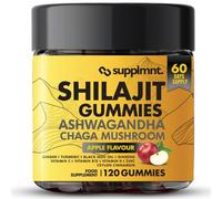 Supplmnt. Shilajit Gummies with Ashwagandha, Chaga Mushroom, Ginger, Turmeric, Black Seed Oil, Ginseng, Vitamins C, B12, D, Zinc, Ceylon Cinnamon, 120 Gummies, 60 Day Supply, Apple Flavour