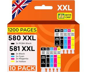 Supply Guy 10 ink cartridges XXL compatible with Canon PGI-580 CLI-581 for Pixma TR7500 TR7550 TR8550 TS6100 TS6150 TS6151 TS6250 TS6251 TS6350 TS6351 TS705 TS9550 TS9551c