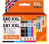 Supply Guy 580XXL 581XXL Ink Cartridges compatible with Canon PGI-580 CLI-581 for Pixma TS705 TS705a TS6350 TS6350a TS6351 TS6351a TS6300 TR8550 TS9550 TR7550 Multipack 15 Cartridges 580 581 XXL