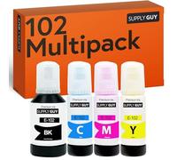 Supply Guy ink compatible with Epson 102 for EcoTank ET-4850 ET-2850 ET-2856 ET-3850 ET-4856 ET-15000 (4 Ink Bottles 1x127ml, 3x70ml)