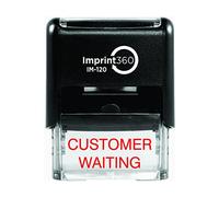 Supply360 AS-IMP1056 - CUSTOMER WAITING, Heavy Duty Commerical Quality Self-Inking Rubber Stamp, Red Ink, 9/16" x 1-1/2" Impression Size, Laser Engraved for Clean, Precise Imprints