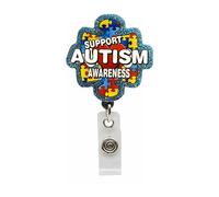 Support Autism Awareness Nurse Badge Reel, ID Holder Funny Nurse Glitter Badge Reel Retractable with Alligator Clip, Gift for Nursing Nurses Doctor Office Worker Medical Assistant Identification