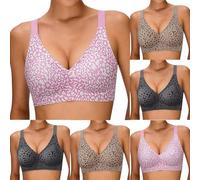 Support Bra Jelly Bras for Women UK Leopard Print Wireless Gel Wide Back Plunge V Neck T Shirt Push Up Bra Adjustable Straps Sports Comfort Seamless Minimizer Sleep Bralettes Pink 4XL