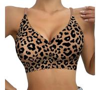Support Bra Women's Leopard Print Seamless Bralette Wireless Comfort Bra Supportive Non Padded for Everyday Wear Plunge Bra Running Bra Gym Bra Padded Sports Bra Compression Bra (Beige, M)