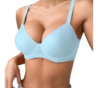 Support Bra Women's Thin Solid Color Comfortable Breathable Push Up Underwire Triple Hook Bra for Daily Support Bra for Women Plunge Bra Women's Everyday Bras Padded Sports Bra (Light Blue, 75C)