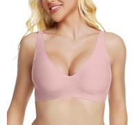 Support Bras for Older Women Wireless Push Up Full Coverage Bra for Women Deep V Leopard Print Seamless Bras with Soft Support Comfort Everyday Tshirt Bralette Sexy Gather Lingerie Underwear Pink