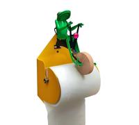 Support de papier toilette en bois avec grenouille à unicycle - Distributeur à fixation murale réglable, design amusant pour salles de bains et cuisines, apprécié des amateurs de design créatif